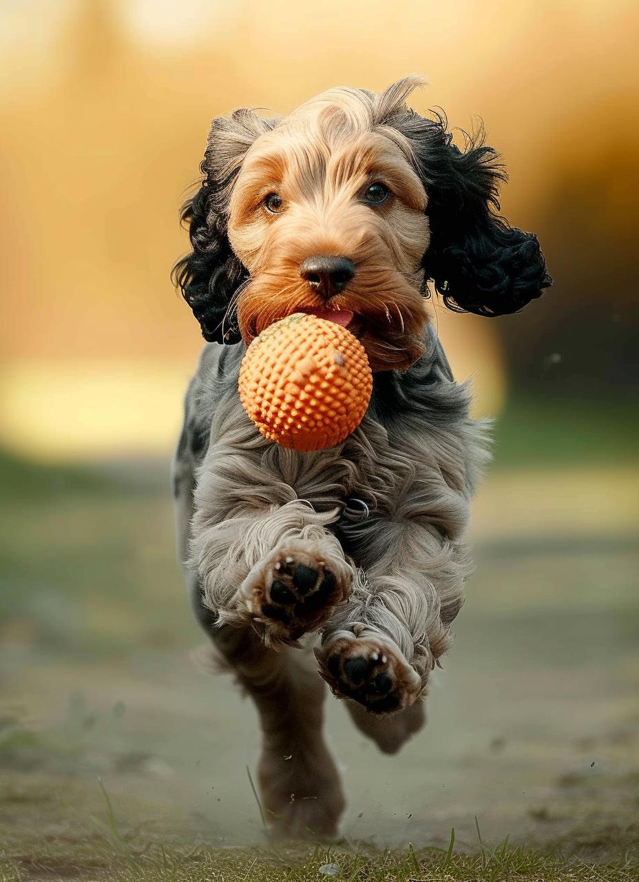 Fröhlicher Hund mit Ball in der Schnauze - Spiel und Spaß